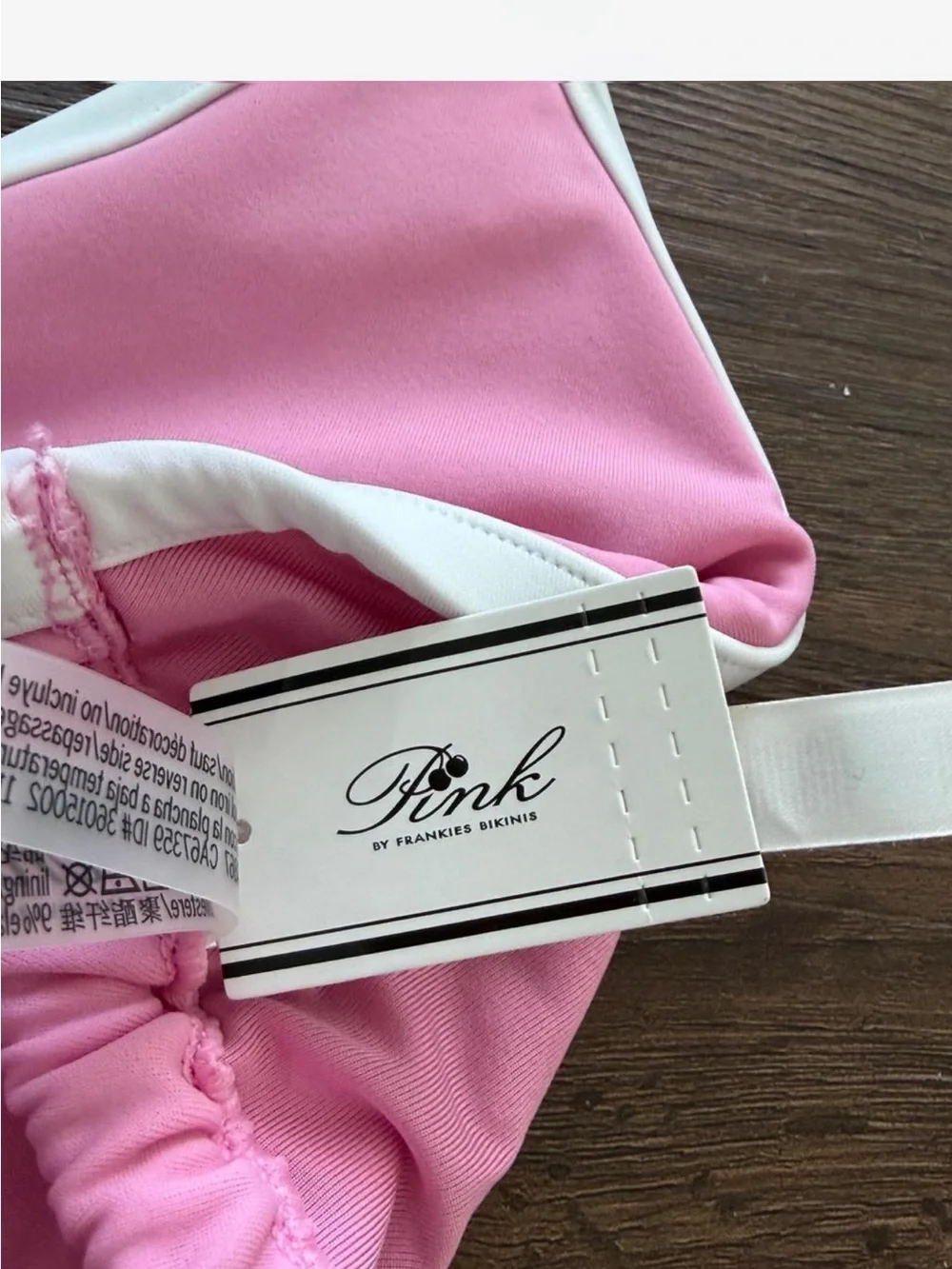 Frankie's Bikinis Pink Triangle Bikini with White Trim NWT XL